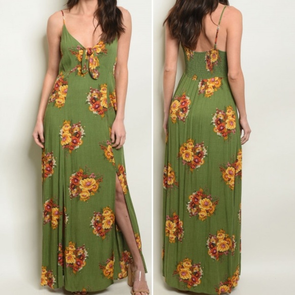 TIE FRONT FLORAL PRINT MAXI DRESS - Picture 2 of 8